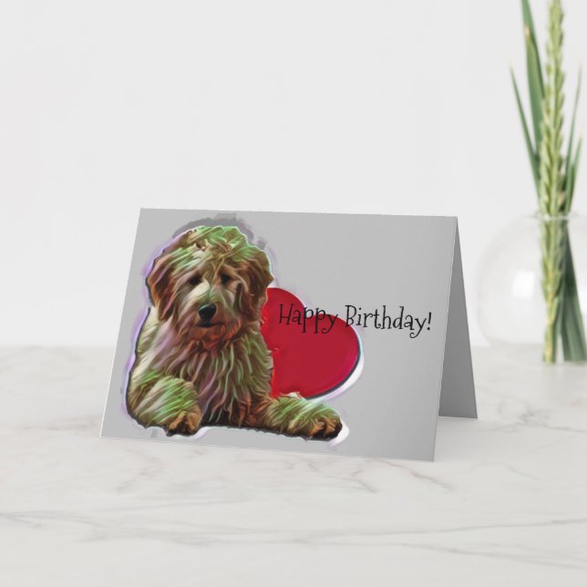 Furry Apricot Goldendoodle Digital  Love Heart Card (Front)
