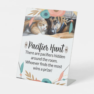 Furry Big Brothers Baby Shower Pacifier Hunt Game Pedestal Sign