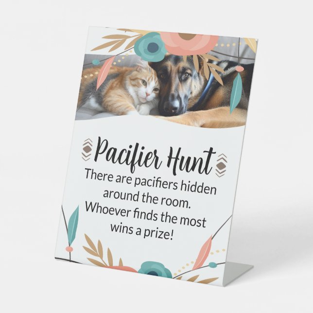 Furry Big Brothers Baby Shower Pacifier Hunt Game Pedestal Sign (Front)