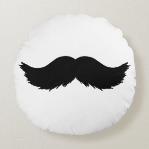 Furry Black Moustache Round Cushion