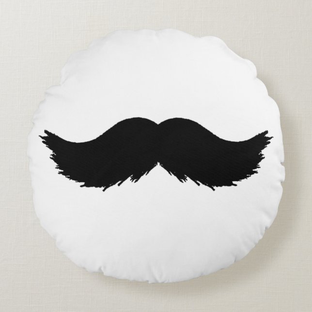Furry Black Moustache Round Cushion (Front)
