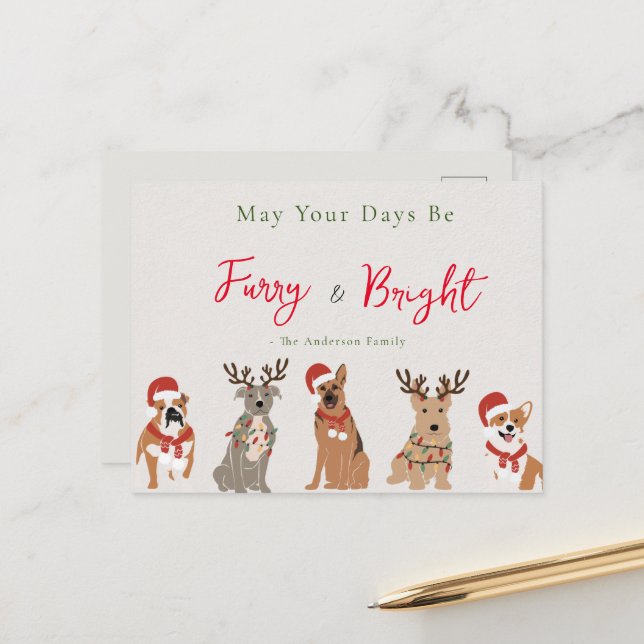 Furry & bright Christmas Dogs Holiday Postcard (Front/Back In Situ)