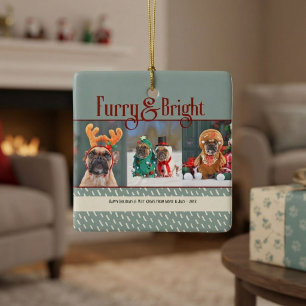 Furry & Bright Dog Christmas Photo Holiday Ceramic Ornament