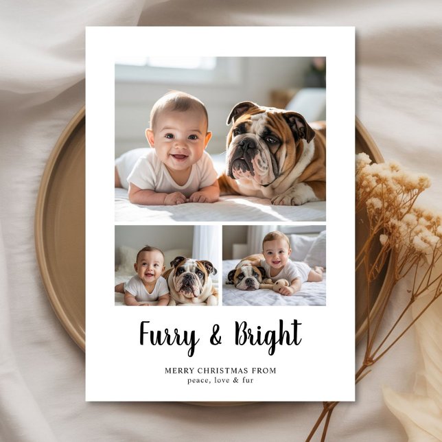 Furry & Bright Minimalist Family Christmas Card (Creator Uploaded)