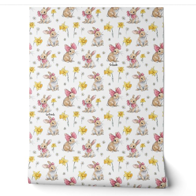 Furry Brown Bunnies Among Daffodils Wallpaper (Unrolling)