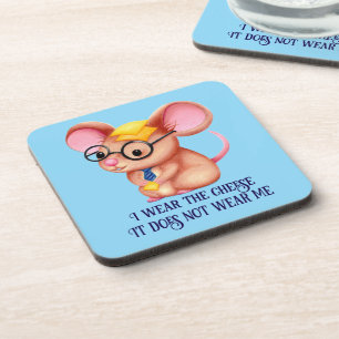 Furry Cheese Man Business Mouse Tie Glasses Nerdy Coaster