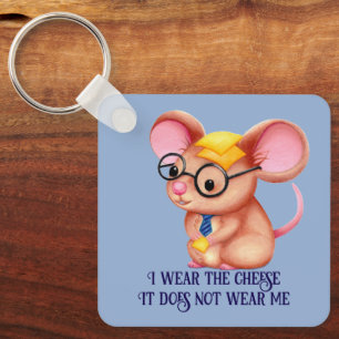 Furry Cheese Man Business Mouse Tie Glasses Nerdy Key Ring