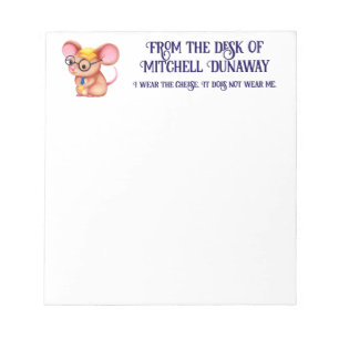 Furry Cheese Man Business Mouse Tie Glasses Nerdy Notepad