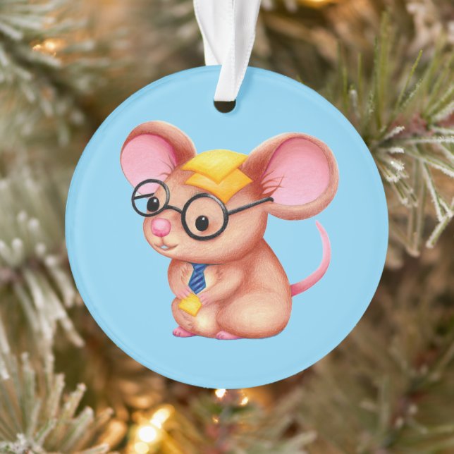 Furry Cheese Man Business Mouse Tie Glasses Nerdy Ornament (Tree)