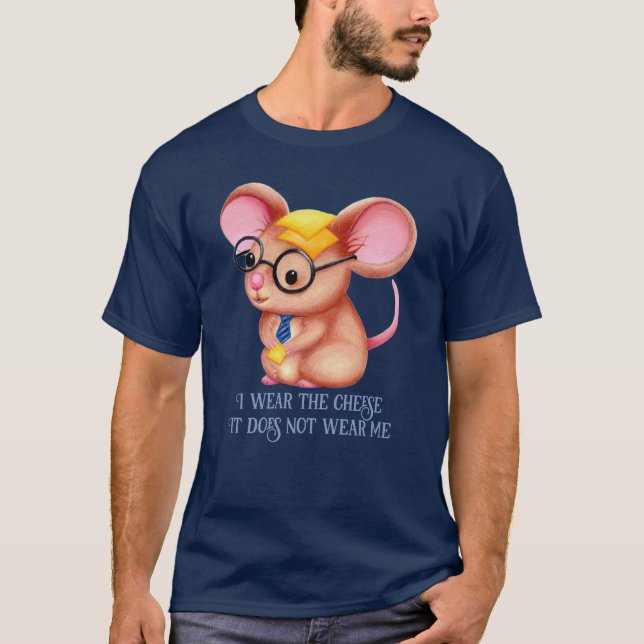 Furry Cheese Man Business Mouse Tie Glasses Nerdy T-Shirt (Front)