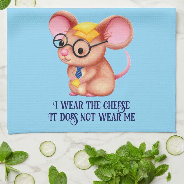 Furry Cheese Man Business Mouse Tie Glasses Nerdy Tea Towel (Folded)