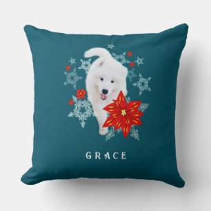 Furry Christmas Dog Samoyed personalized Cushion
