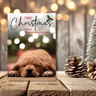 Furry Christmas pet photo with photo overlay Holiday Card