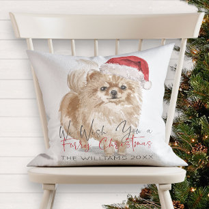 FURRY CHRISTMAS Santa Dog Monogram Cushion