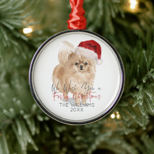 FURRY CHRISTMAS Santa Dog Personalised Metal Ornament