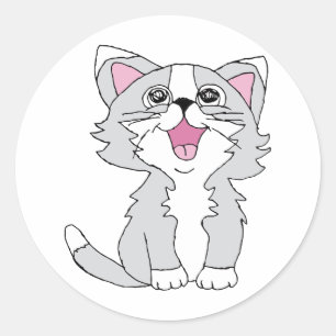 Furry Cute Cat Aesthetic Happy Cat Clipart Drawing Classic Round Sticker