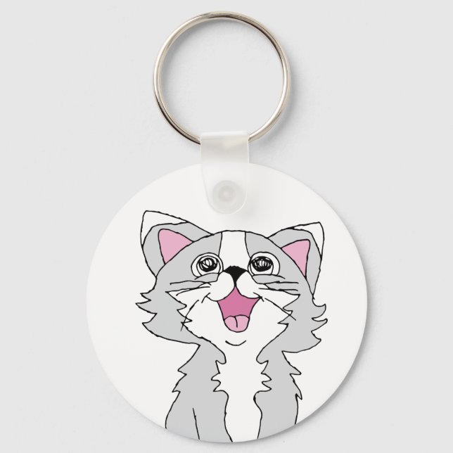 Furry Cute Cat Aesthetic Happy Cat Clipart Drawing Key Ring (Front)