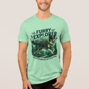 Furry Explorer Adventure Dog Mountain Hiking T-Shi Tri-Blend Shirt