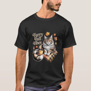 Furry Fall Vibes Maine Coon Funny Autumn Cat Lover T-Shirt