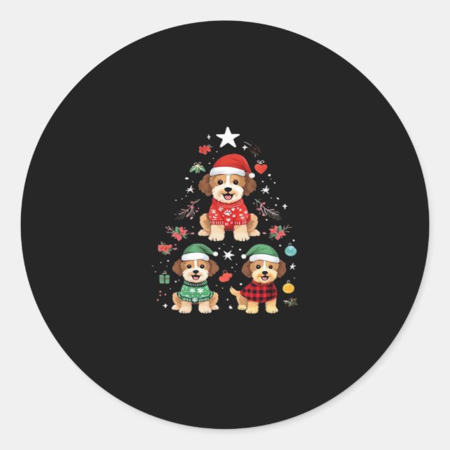 Furry Festive Christmas � Cute Dogs Holiday Tree O Classic Round Sticker (Front)