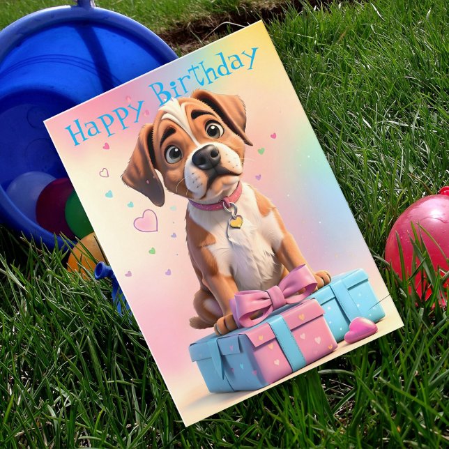 Furry Friends Boxer Puppy and Gifts Birthday Card (Creator Uploaded)