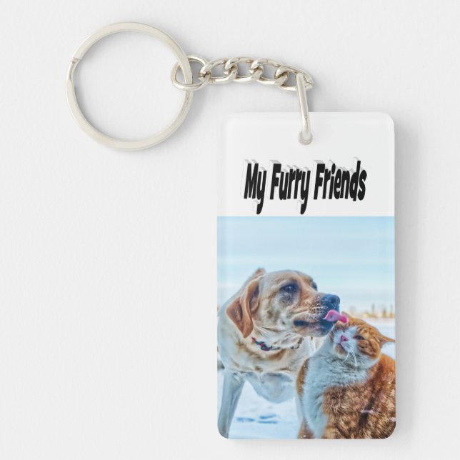 Furry Friends Cat and Dog Photo    Key Ring (Front)