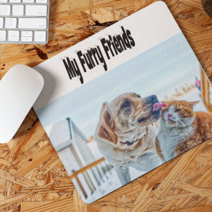 Furry Friends Cat and Dog Photo    Mouse Pad