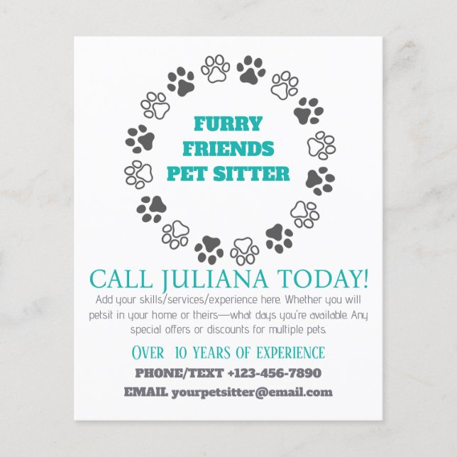 Furry Friends Pet Sitter Blue Business Flyer (Front)