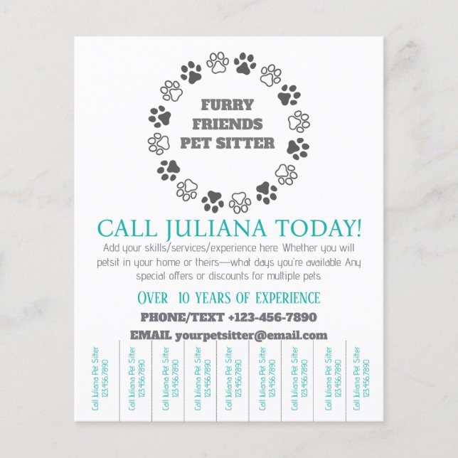 Furry Friends Pet Sitter Small Business Small Flyer (Front)