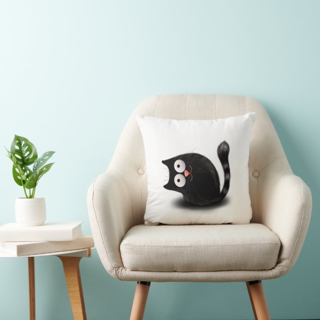 Furry funy black cat cushion (Chair)
