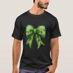 Furry Green Bow Christmas Coquette For Family Holi T-Shirt