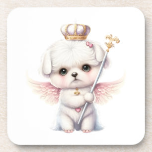Furry Joy: Angel Wing Maltese Dog Puppy Gift Coaster