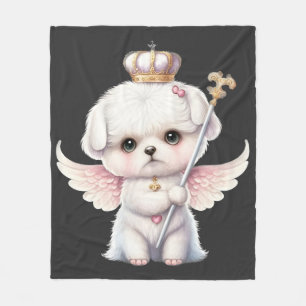 Furry Joy: Angel Wing Maltese Dog Puppy Gift Fleece Blanket