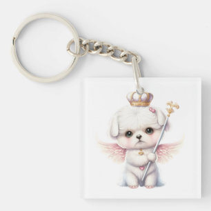 Furry Joy: Angel Wing Maltese Dog Puppy Gift Key Ring