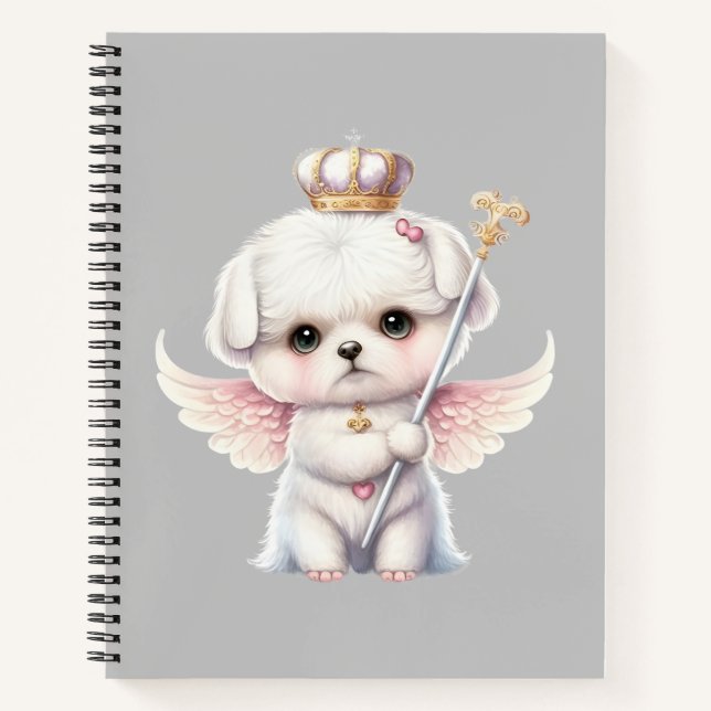 Furry Joy: Angel Wing Maltese Dog Puppy Gift Notebook (Front)
