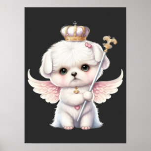 Furry Joy: Angel Wing Maltese Dog Puppy Gift Poster