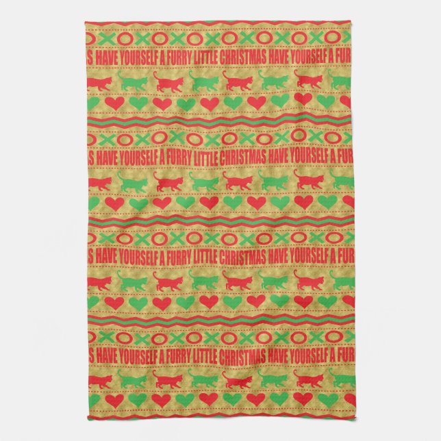 Furry Little Cats Christmas Tea Towel (Vertical)