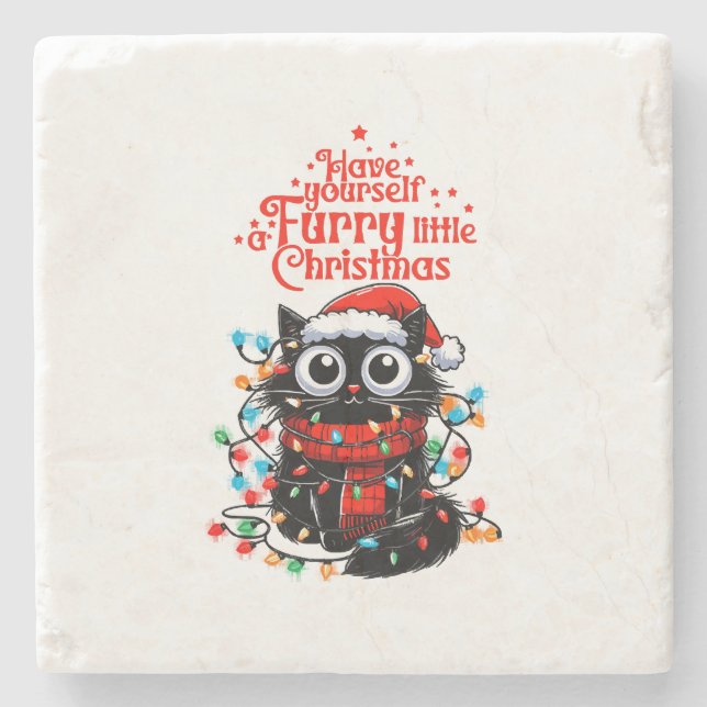 Furry Little Christmas  Stone Coaster (Front)
