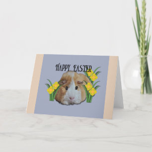 Furry Little Guinea Pig Tan Happy Easter Daffodil Card