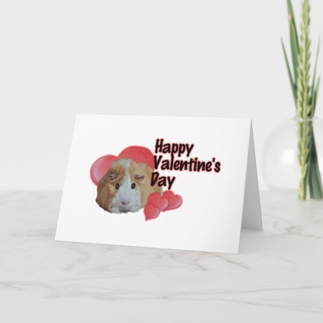 Furry Little Guinea Pig Tan Happy Valentine's Day  Card (Front)