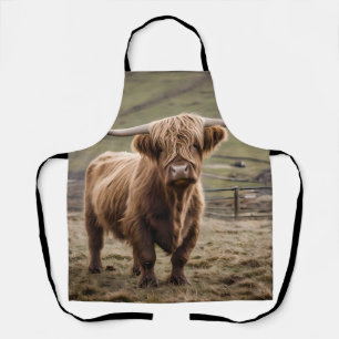 **"Furry Majesty: The Woolly Brown Highland Cow"** Apron
