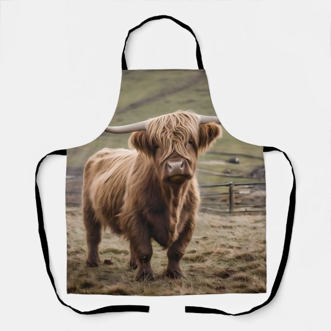**"Furry Majesty: The Woolly Brown Highland Cow"** Apron (Front)