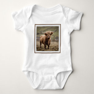 **"Furry Majesty: The Woolly Brown Highland Cow"** Baby Bodysuit