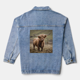 **"Furry Majesty: The Woolly Brown Highland Cow"** Denim Jacket