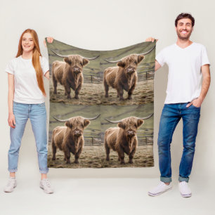 **"Furry Majesty: The Woolly Brown Highland Cow"** Fleece Blanket