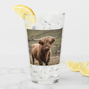 **"Furry Majesty: The Woolly Brown Highland Cow"** Glass