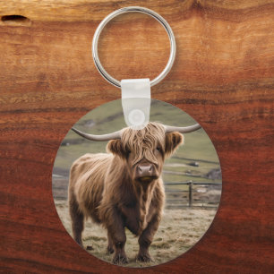 **"Furry Majesty: The Woolly Brown Highland Cow"** Key Ring