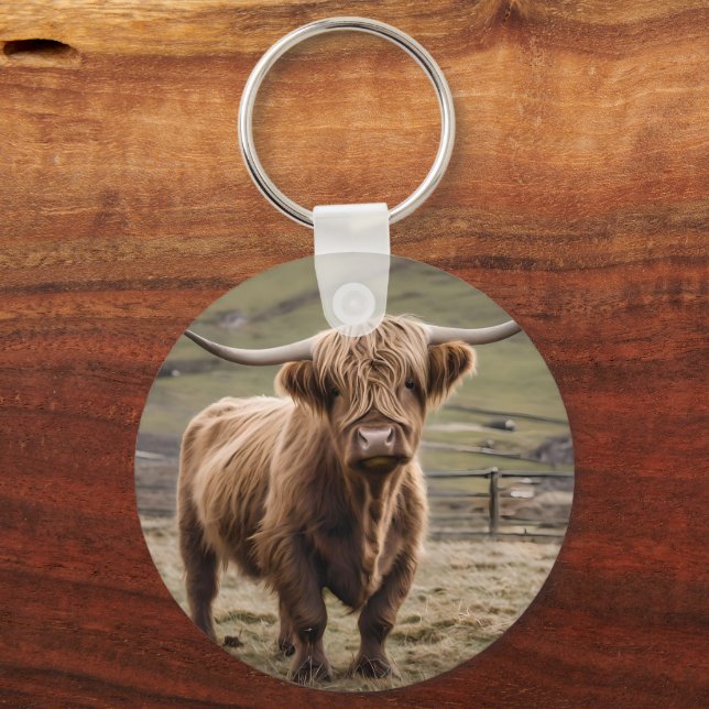**"Furry Majesty: The Woolly Brown Highland Cow"** Key Ring (Back)