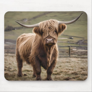 **"Furry Majesty: The Woolly Brown Highland Cow"** Mouse Pad
