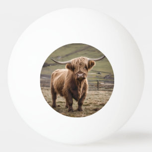 **"Furry Majesty: The Woolly Brown Highland Cow"** Ping Pong Ball